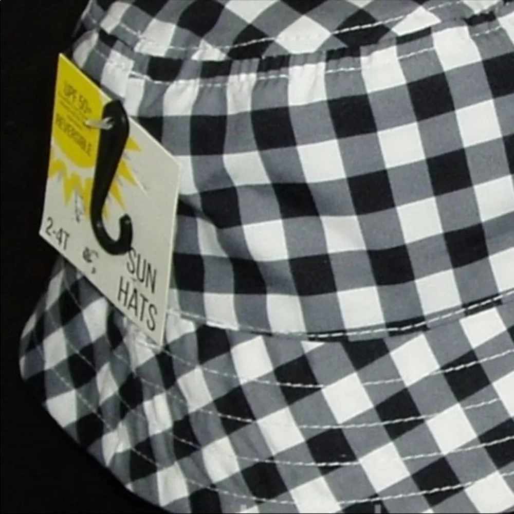 Reversible Sun Hat Gingham Boys Girls Bucket Chin Strap UPF 50+ Summer